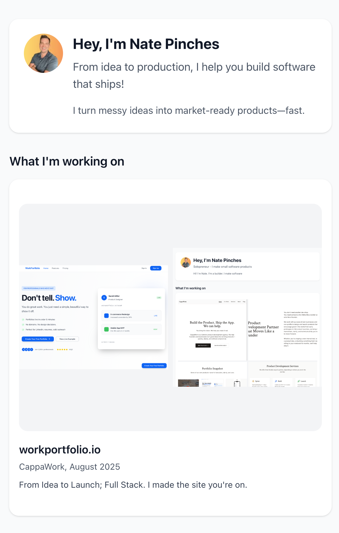 Nate's WorkPortfolio - Live Example